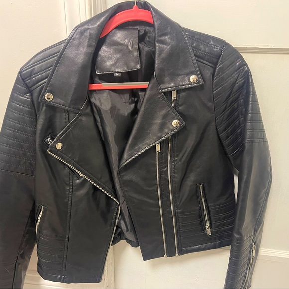 Black fitted biker jacket - Picture 1 of 2